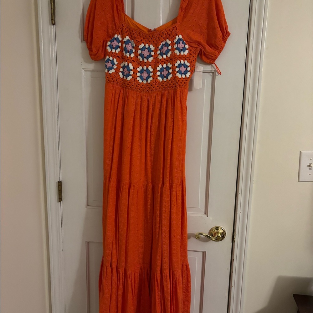 Karlie Orange Ruffled Puff Sleeve Maxi Dress